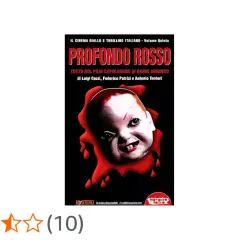 Copertina di "Profondo Rosso", un libro che esplora il capolavoro di Dario Argento, con un inquietante volto di bambola insanguinato che suscita profondo rosso curiosità.