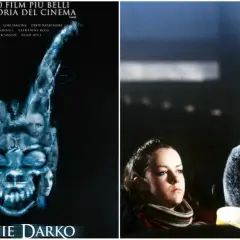 Locandina e scena iconica di Donnie Darko, un film che merita una recensione approfondita per la sua atmosfera unica e la sua trama complessa.