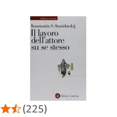 Copertina del libro "Il lavoro dell'attore su se stesso" di Konstantin S. Stanislavskij, con illustrazioni che richiamano il metodo Stanislavskij esempi.