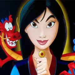 I personaggi Mulan cartone: Mulan con Mushu e Cri-Kee, pronti all'avventura.