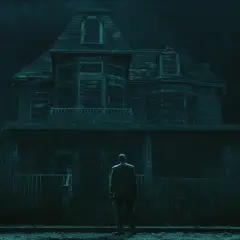 Un uomo osserva la sinistra Casa degli Usher, un'immagine che evoca le atmosfere de "La caduta della casa degli Usher recensioni".