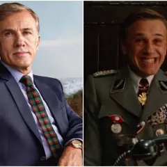 Christoph Waltz, prima in abito elegante, poi in uniforme da ufficiale nazista, un volto che ricorda la landa bastardi senza gloria.