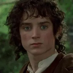 Primo piano di Elijah Wood nei film de Il Signore degli Anelli, con occhi azzurri penetranti e capelli castani mossi.