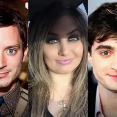 Elijah Wood e Daniel Radcliffe, affiancati da una donna, sembrano pronti per un'avventura magica.