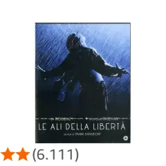 La copertina del film "Le ali della libertà" mostra un uomo sotto la pioggia, con le braccia aperte, simbolo di speranza e redenzione.
