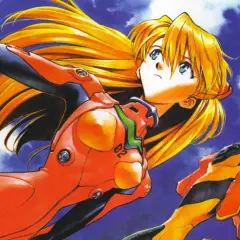 Asuka Langley Soryu in tuta Evangelion, con i suoi capelli biondi al vento, pronta a combattere.