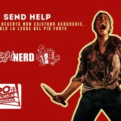 Un uomo urlante con un coltello, ispirato ai monologhi film famosi, su sfondo rosso con loghi Popcorn Nerd e 20th Century Studios.