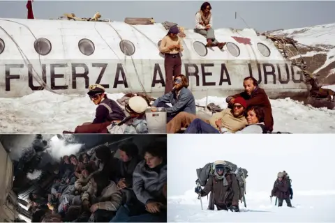 Sopravvissuti all'aereo precipitato tra le montagne innevate, la società della neve lotta per la sopravvivenza.