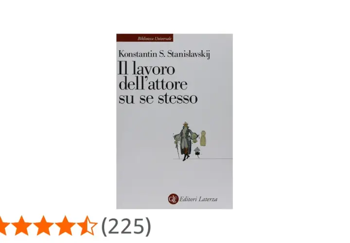 Copertina del libro "Il lavoro dell'attore su se stesso" di Konstantin S. Stanislavskij, con illustrazioni che richiamano il metodo Stanislavskij esempi.