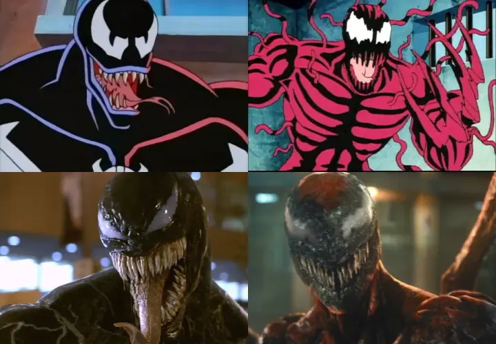 Venom e Carnage in diverse rappresentazioni, dall'animazione al live-action. Il terrore dei simbionti.