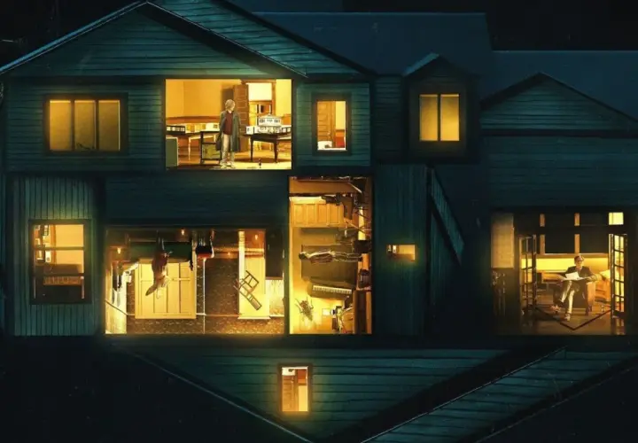 La casa è sezionata, rivelando scene inquietanti e persone isolate. Una possibile hereditary spiegazione del terrore.