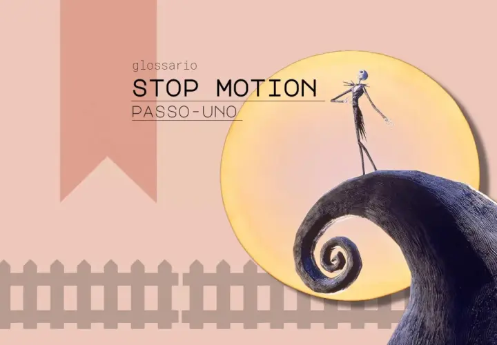 Jack Skeletron su una collina contorta, sotto una luna gialla, icona dei film stop motion.