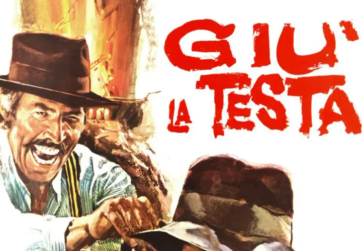 Un uomo con cappello e baffi ride, mentre sullo sfondo campeggia il titolo "Giù la testa spiegazione finale".