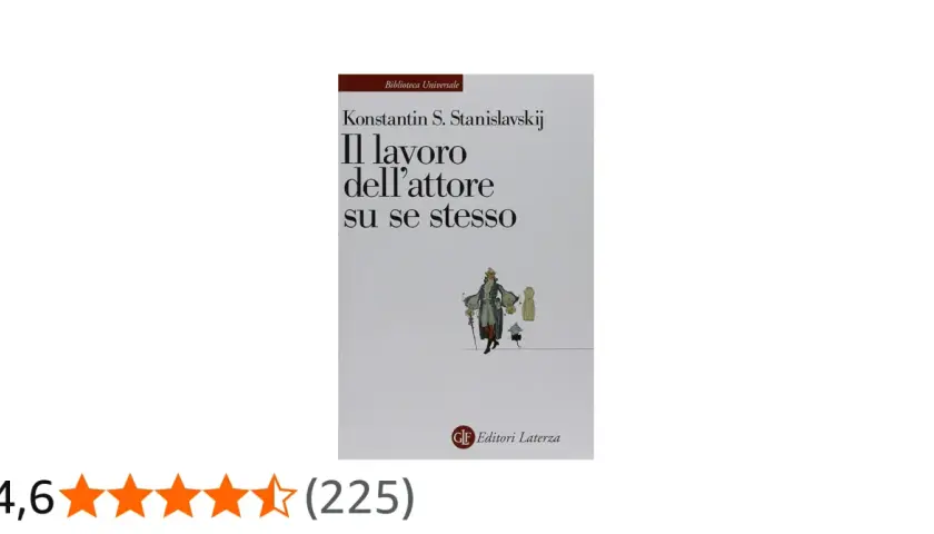 Copertina del libro "Il lavoro dell'attore su se stesso" di Konstantin S. Stanislavskij, con illustrazioni che richiamano il metodo Stanislavskij esempi.