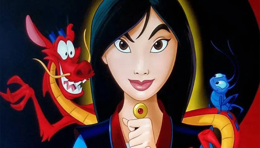 I personaggi Mulan cartone: Mulan con Mushu e Cri-Kee, pronti all'avventura.