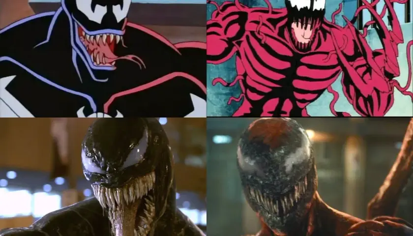 Venom e Carnage in diverse rappresentazioni, dall'animazione al live-action. Il terrore dei simbionti.