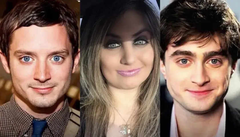 Elijah Wood e Daniel Radcliffe, affiancati da una donna, sembrano pronti per un'avventura magica.