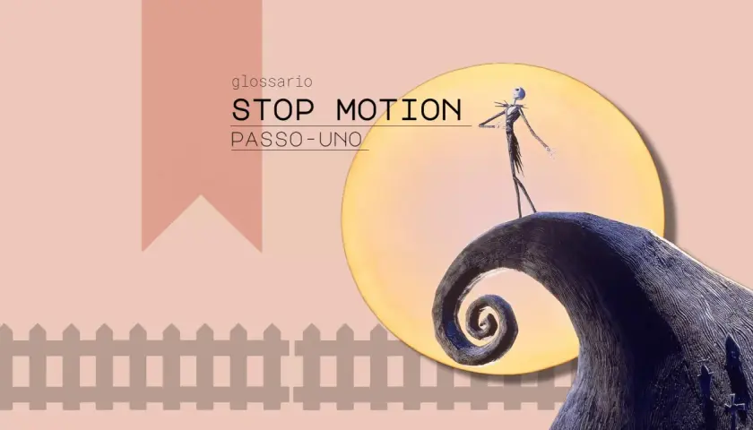 Jack Skeletron su una collina contorta, sotto una luna gialla, icona dei film stop motion.