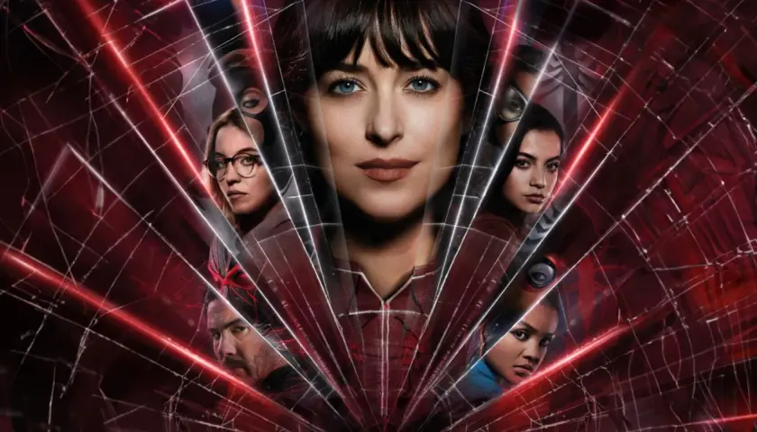 Volti di donne e uomini emergono da una ragnatela rossa luminosa. Le madame web recensioni sono qui!
