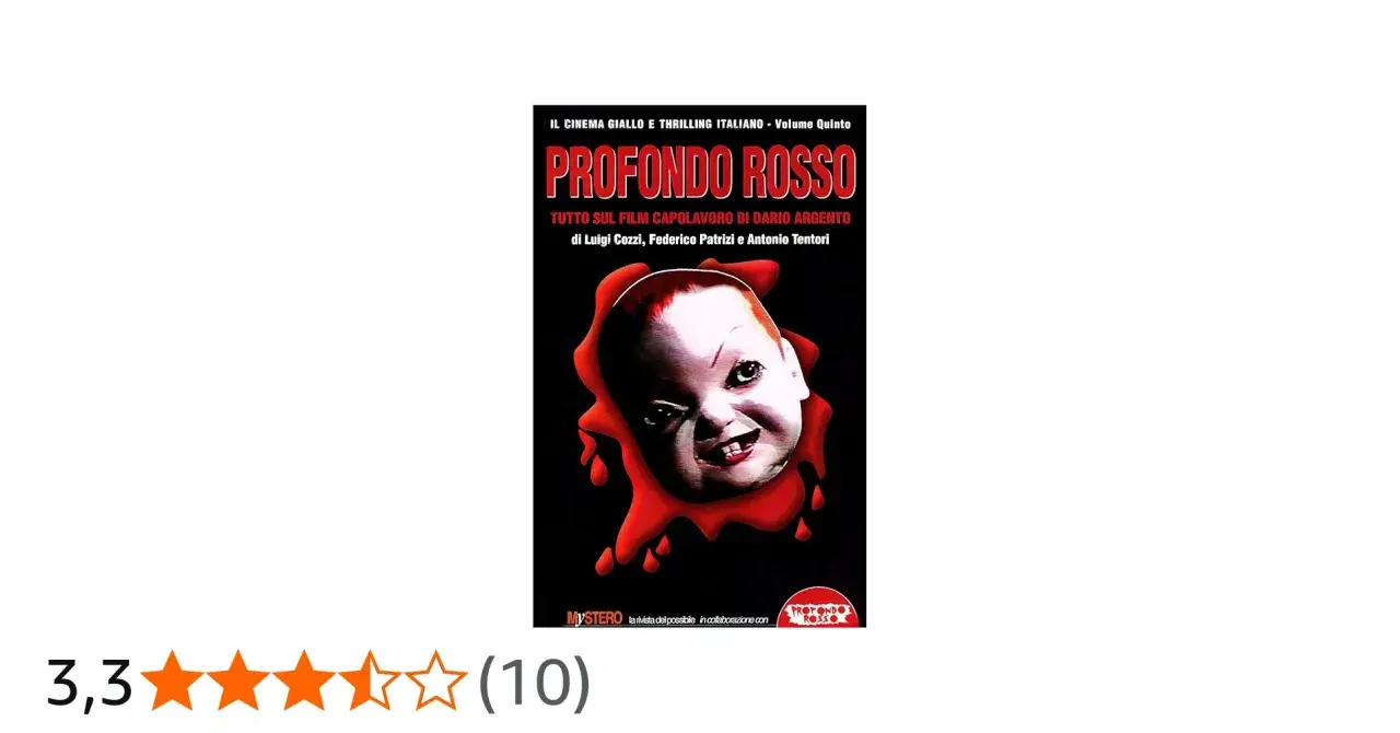 Copertina di "Profondo Rosso", un libro che esplora il capolavoro di Dario Argento, con un inquietante volto di bambola insanguinato che suscita profondo rosso curiosità.