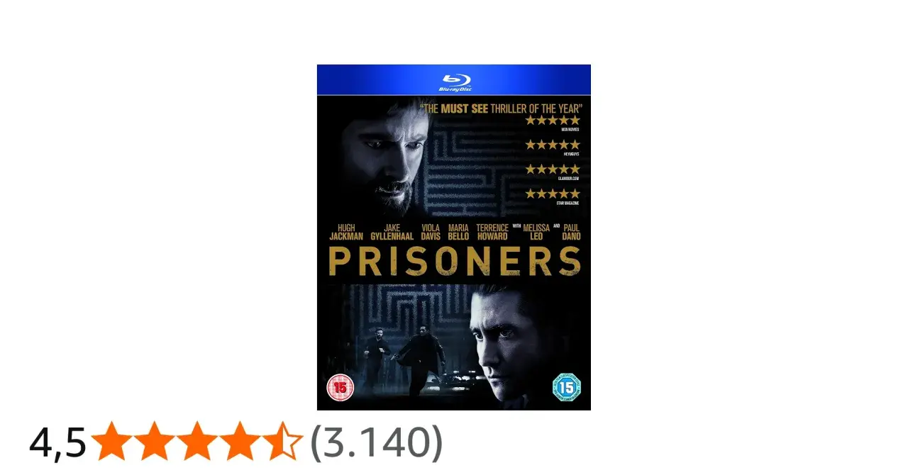 Copertina Blu-ray del film "Prisoners", con recensioni entusiastiche e un voto medio di 4,5 stelle.