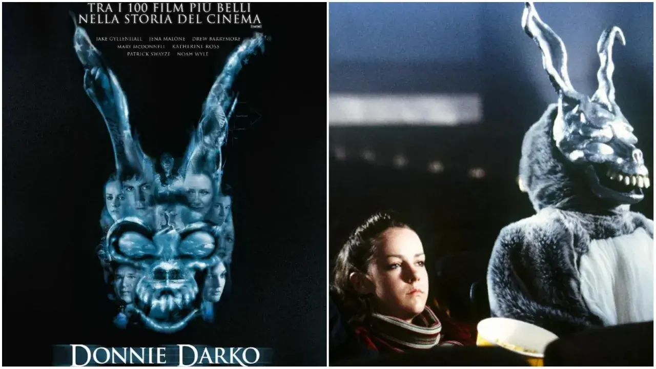 Locandina e scena iconica di Donnie Darko, un film che merita una recensione approfondita per la sua atmosfera unica e la sua trama complessa.