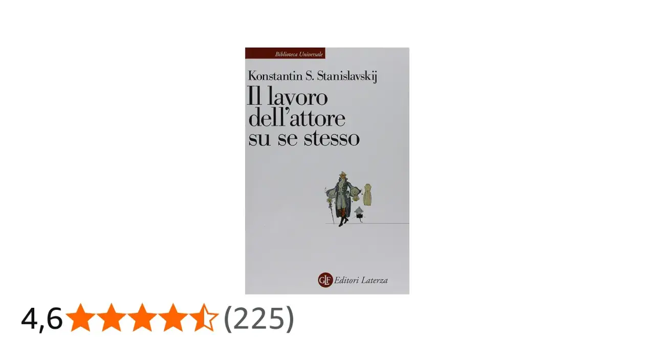 Copertina del libro "Il lavoro dell'attore su se stesso" di Konstantin S. Stanislavskij, con illustrazioni che richiamano il metodo Stanislavskij esempi.