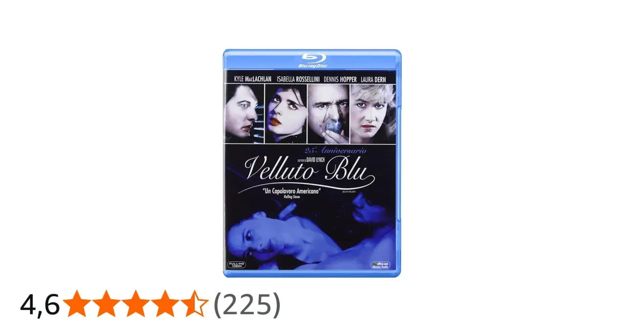 Copertina Blu-ray di "Velluto Blu", con i volti del cast e la locandina del film. Un capolavoro americano.