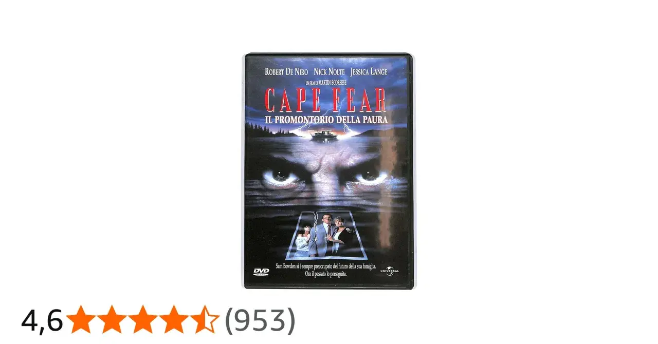 Copertina DVD "Cape Fear - Il promontorio della paura". Recensione del film con De Niro e Nolte, un thriller da non perdere.