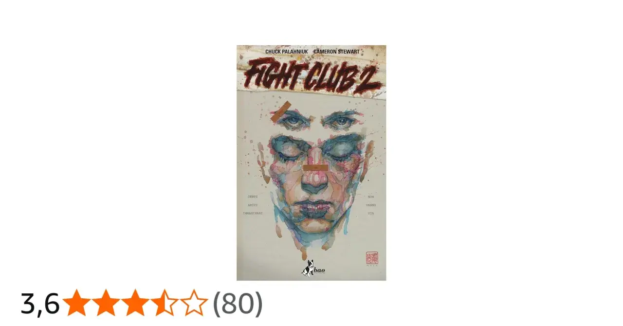 Copertina di Fight Club 2 con un volto acquerellato e ferito, che evoca i personaggi tormentati.
