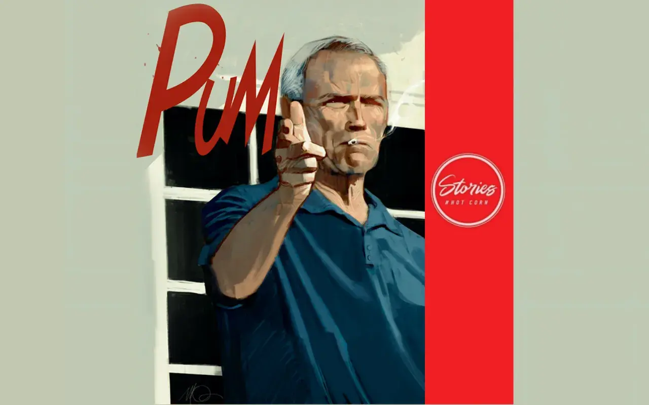 Illustrazione di Clint Eastwood con sigaretta e dito puntato, evocando il significato del film Gran Torino.