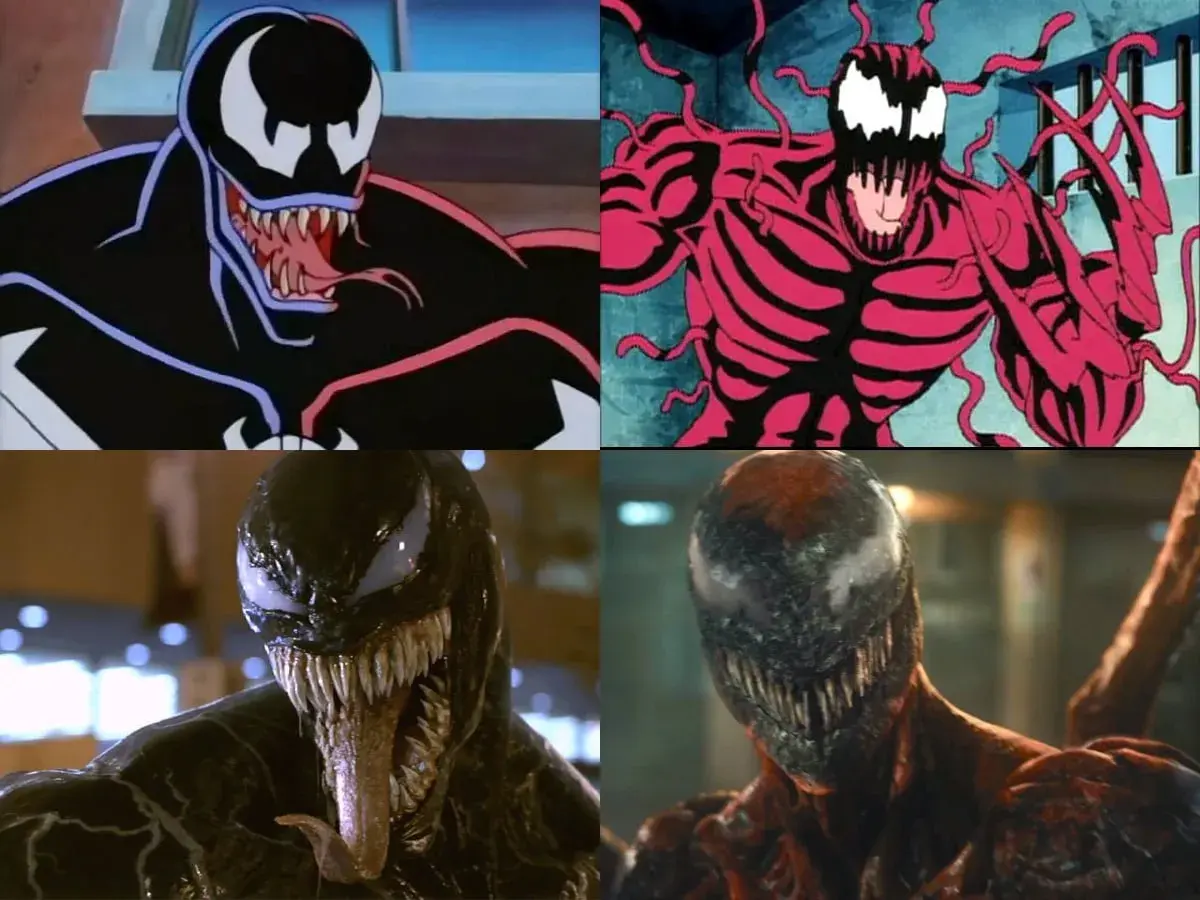 Venom e Carnage in diverse rappresentazioni, dall'animazione al live-action. Il terrore dei simbionti.