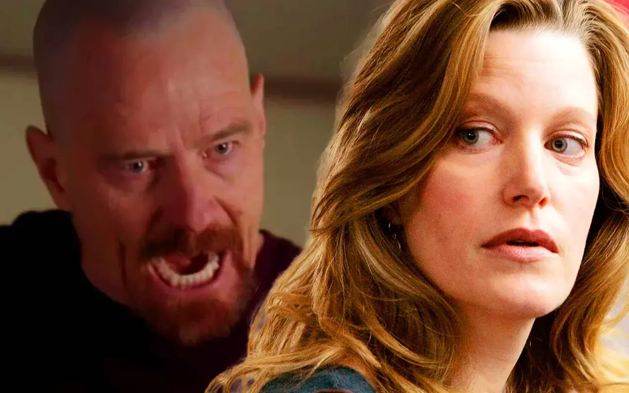 Skyler White spaventata da Walter White in una scena tesa di Breaking Bad.
