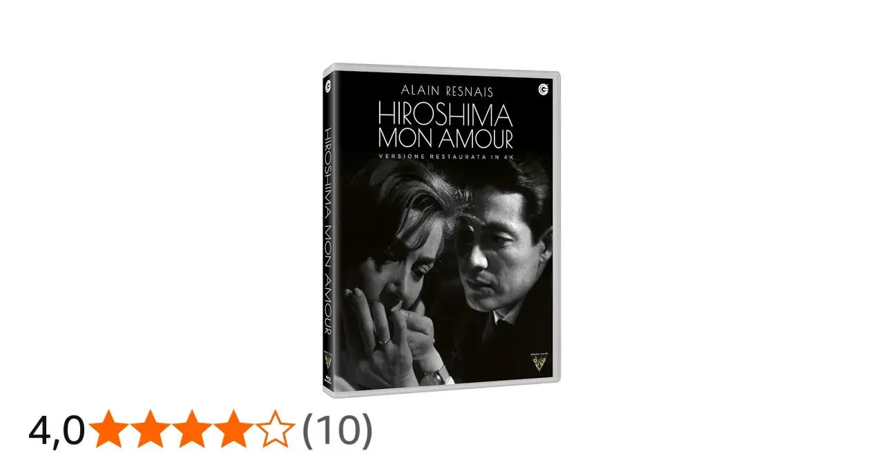 Copertina DVD "Hiroshima mon amour", versione restaurata in 4K. Le recensioni lodano questo capolavoro.