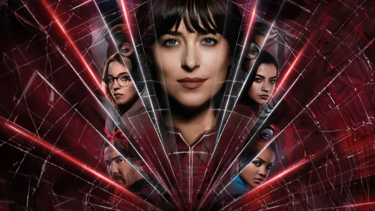 Volti di donne e uomini emergono da una ragnatela rossa luminosa. Le madame web recensioni sono qui!