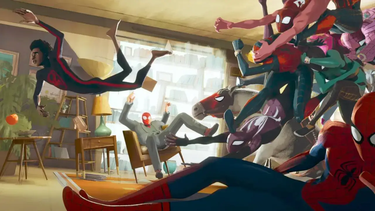 Caos in casa: Miles Morales e altri Spider-Man si scontrano in un'esplosione di azione, come nelle migliori spider-man: across the spider-verse recensioni.