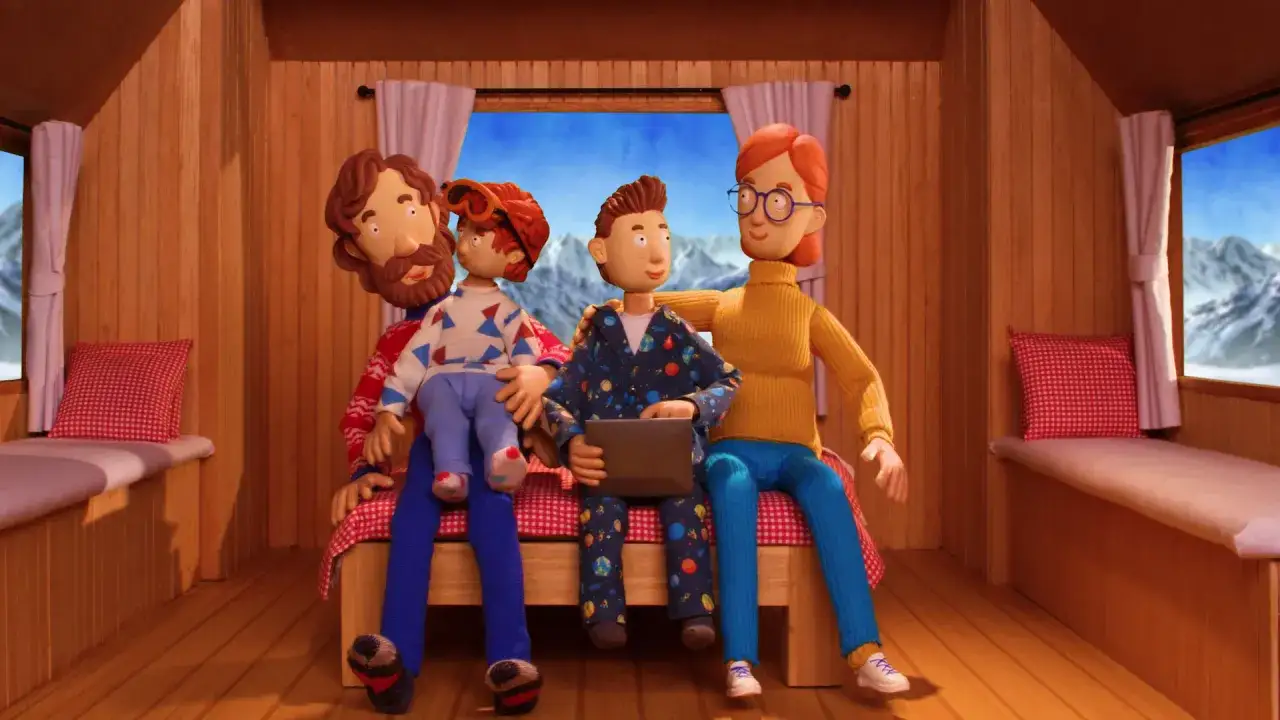Una famiglia in un rifugio di montagna, un esempio di stop motion.