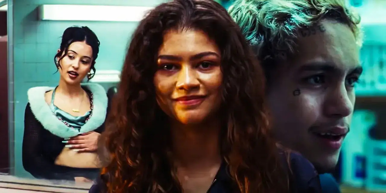 Rue, Jules e Cassie in un momento di tensione nella seconda stagione di Euphoria.