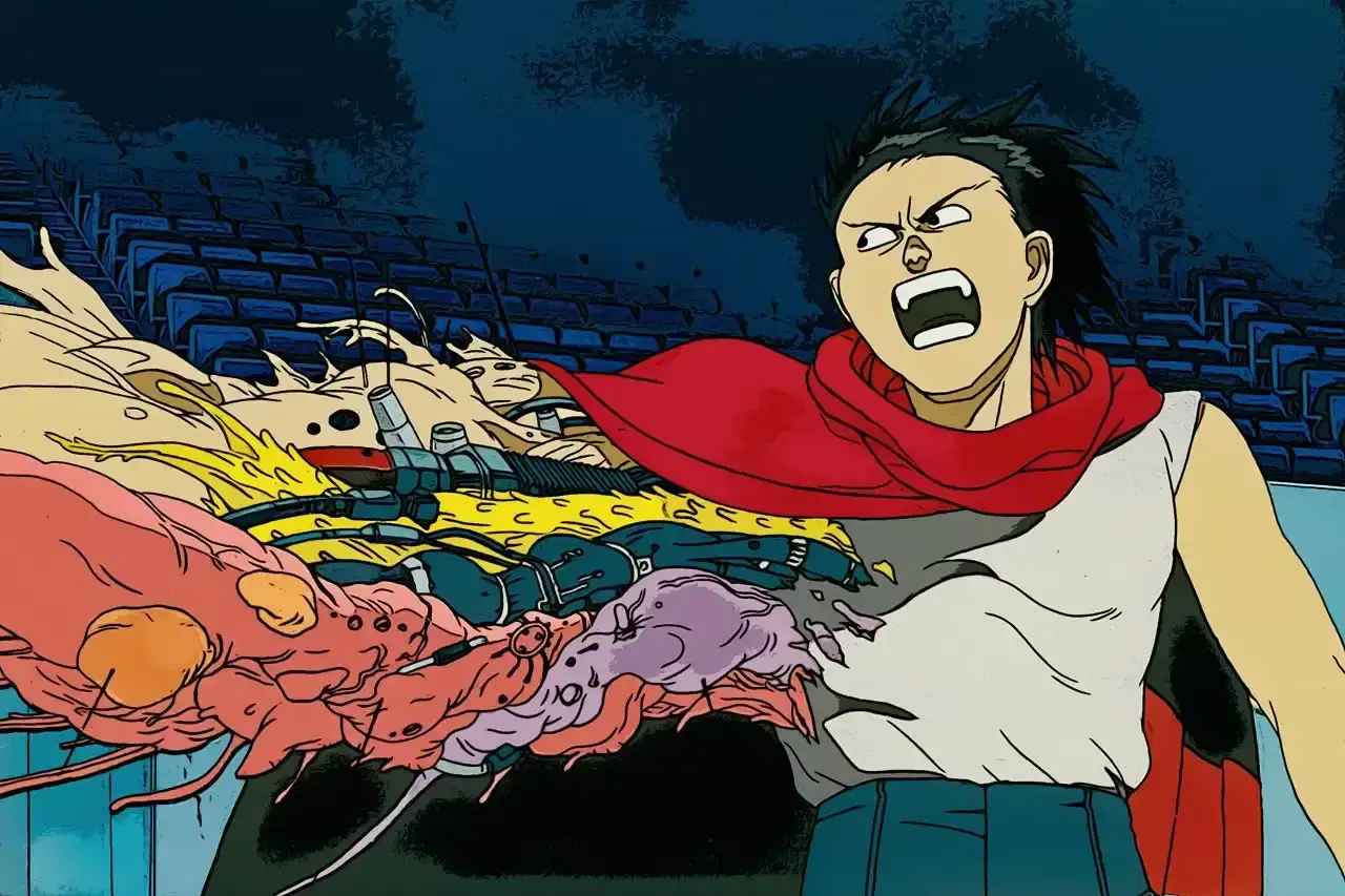 Kaneda urla, mentre una massa organica mutante esplode dal suo petto. Un'inquietante akira spiegazione visiva.